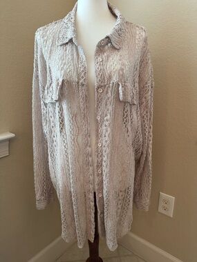 Davi & Dani Open-Knit Button-Front Women's Top or Beach Coverup Size 1X